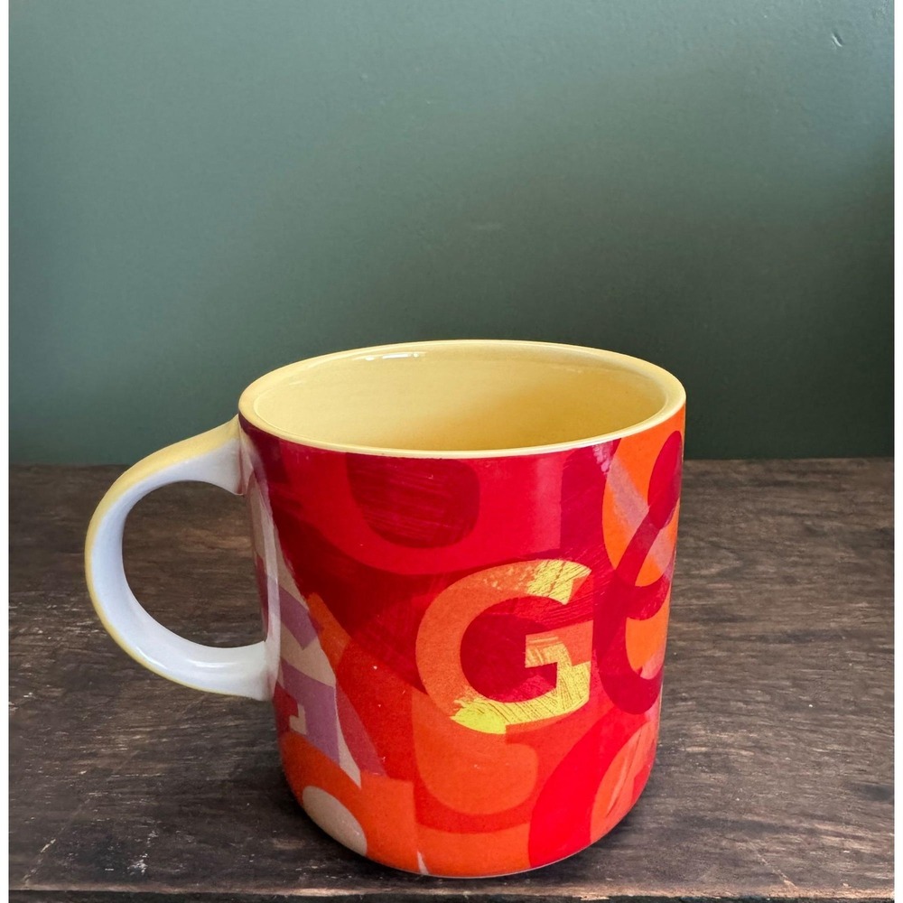 Anthropologie Lottie "G" Coffee Mug Monogram Initial G Orange Yellow Red